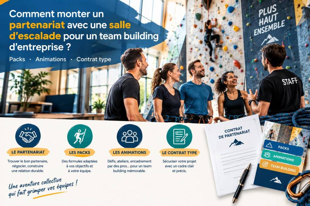 Comment monter un partenariat avec une salle d'escalade pour un team building d'entreprise : packs, animations et contrat type
